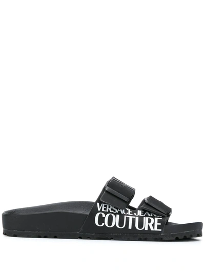 Versace Jeans Couture Coated Logo Slippers In Black