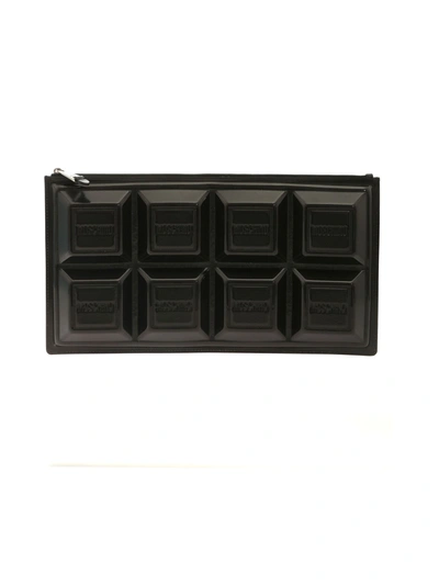 Moschino Chocolate Clutch Bag In Dark Brown Color