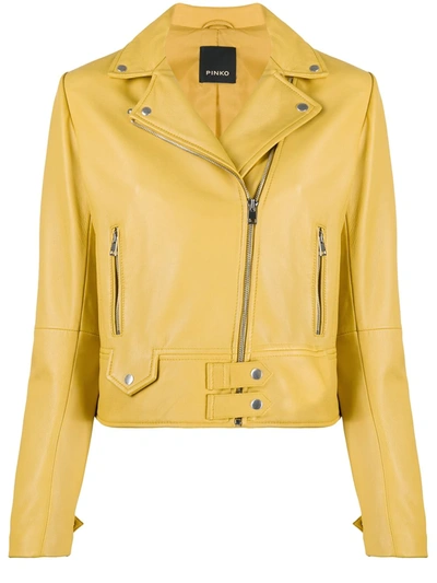 Pinko Sensibile 4 Leather Jacket In Yellow