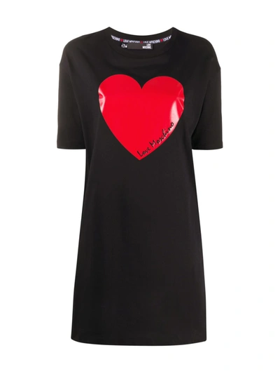 Love Moschino Heart Dress In Red And Black Cotton