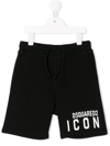 Dsquared2 Kids' Black Bermuda Shorts With White Icon Print