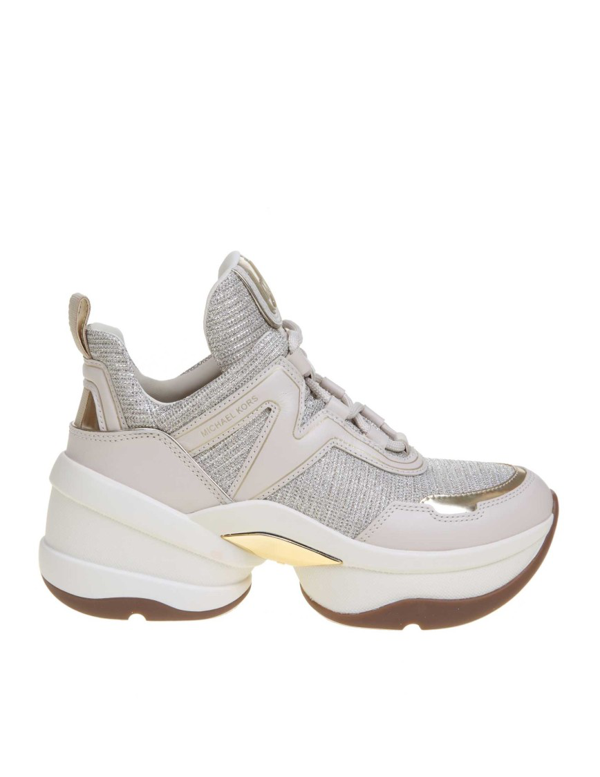 michael kors olympia canvas and leather trainer