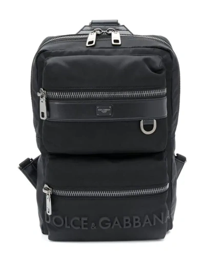 Dolce & Gabbana Sicilia Dna Nylon Backpack With Rubberized Logo In Black