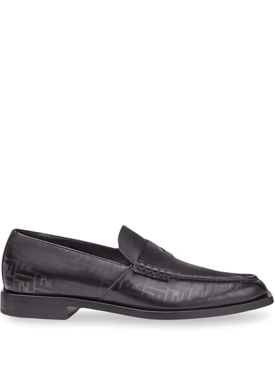 Fendi Ff Motif Slip-on Loafers In Black,grey