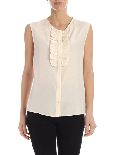 Aspesi Pleated Detail Silk Top In Ivory Color In White