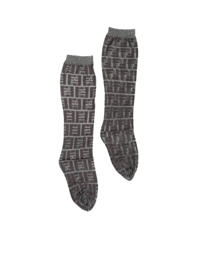Fendi Metallized Socks With Silver Ff Motif