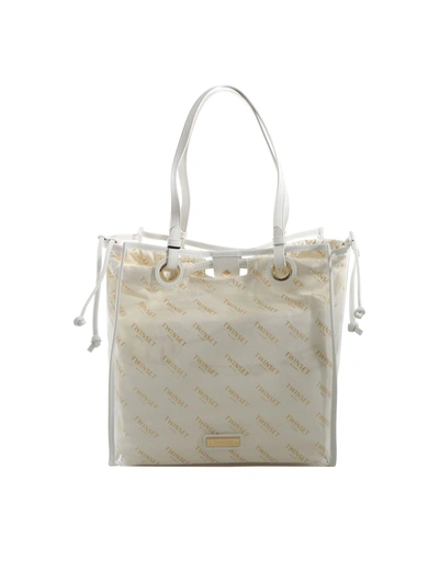 Twinset Logo Shoulder Bag In Transparent And White