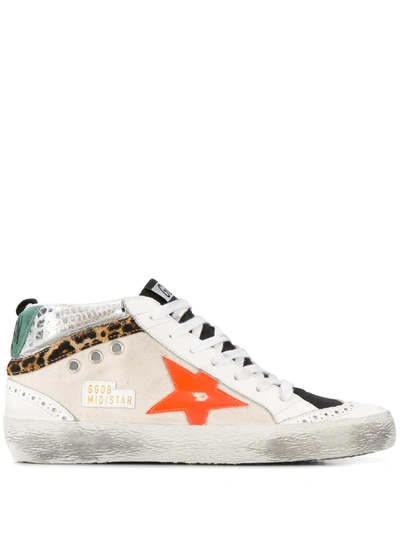 Golden Goose Mid Star Sneakers In White With Dovetail In Neutrals