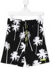 Msgm Kids' Palm Print Bermuda In Black