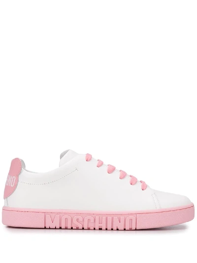Moschino Teddy Patch Sneakers In White And Pink