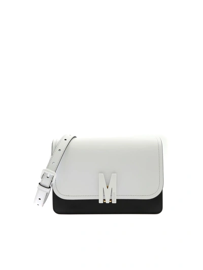 Moschino M Bicolor Shoulder Bag In White And Black