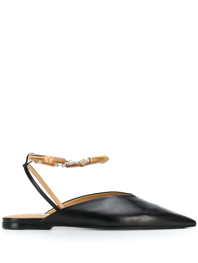 Jil Sander Bamboo Ankle-bracelet Ballerina Shoes In Black