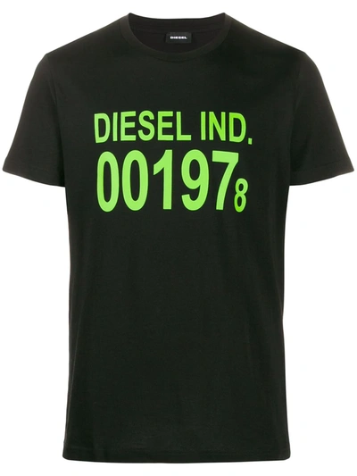 Diesel Diego T-shirt In Black And Neon Green