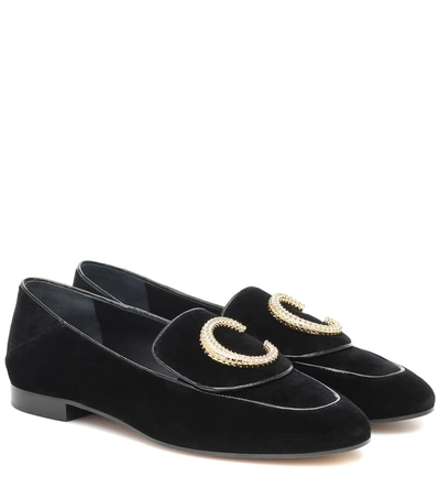 Chloé Loafers In Black Velvet With Crystal Decoration