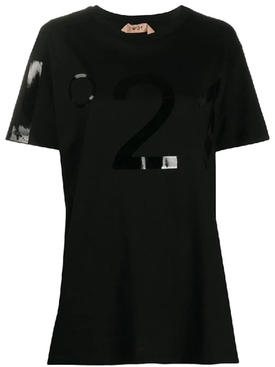 N°21 Polish Effect Logo Print T-shirt In Black