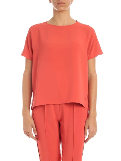 Calvin Klein Silver Metal Logo T-shirt In Coral Color In Pink