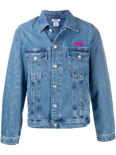 Gcds Neon Logo Denim Jacket In Blue