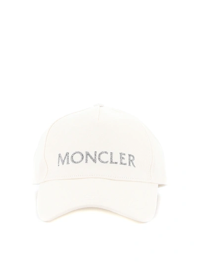 Moncler Baseball Cap In White With Silver Embroidery