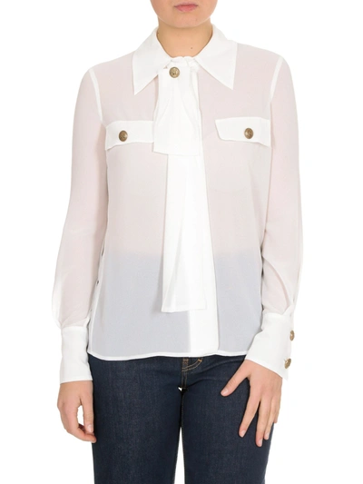 Elisabetta Franchi Shirt In Ivory Color With Pockets And Scarf In White