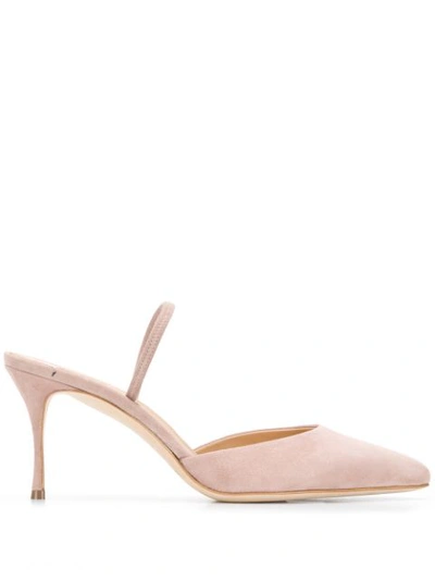 Sergio Rossi Suede Pointed Mules In Powder Pink Color