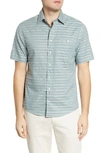 Johnnie-o Raleigh Hangin' Out Stripe Short Sleeve Button-down Shirt In Avocado
