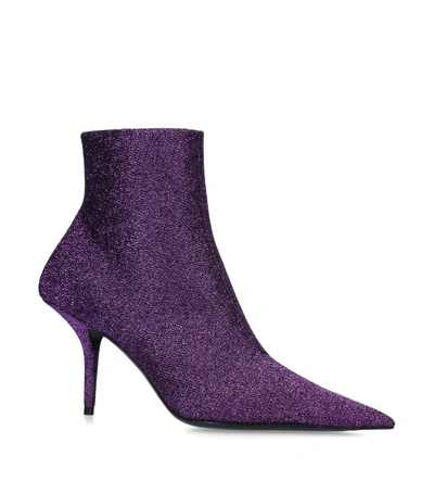 Balenciaga Knife Metallic Pointed Toe Bootie In Purple Glitter