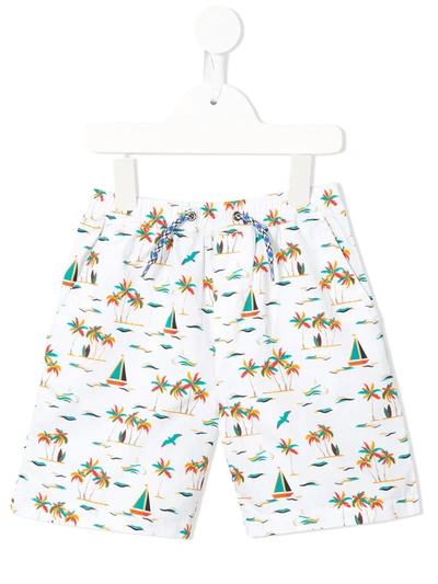 Velveteen Kids' Luca Tropical Print Shorts In White