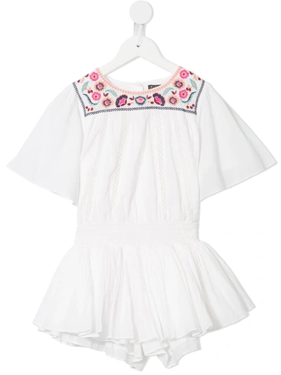 Velveteen Kids' Blair Floral Embroidered Playsuit In White