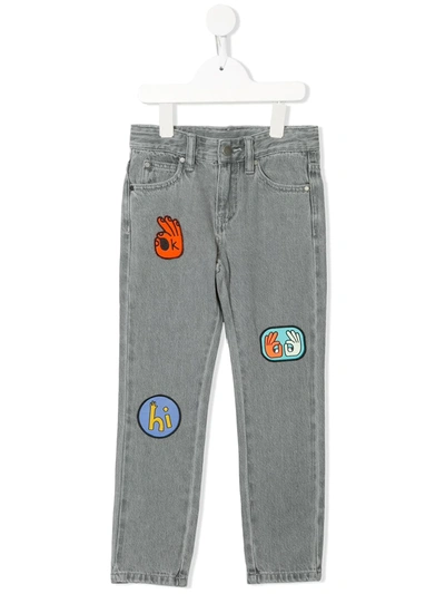 Stella Mccartney Kids' Embroidered Badge Jeans In Grey