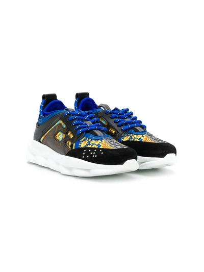 Young Versace Kids' Baroque Print Lace-up Trainers In Blue