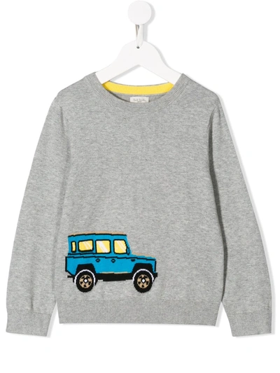 Paul Smith Junior Kids' Truck Intarsia Knit Jumper In Grey