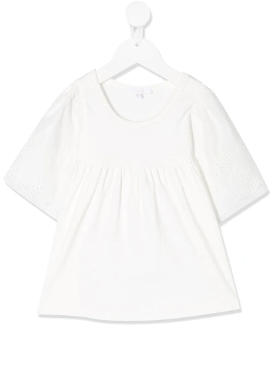 Chloé Kids' Short-sleeve Embroidered Top In White