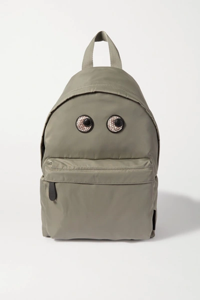 Anya Hindmarch Eyes Snake-effect Leather-trimmed Shell Backpack In Khaki