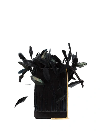 Vanina Inflorescence L'envol Feather-trimmed Crossbody Bag In Black