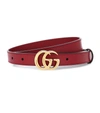 Gucci Gg Marmont Thin Leather Belt With Shiny Buckle In Cherry Red