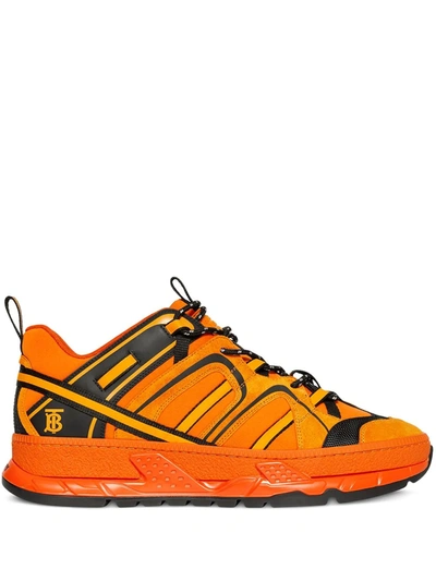 Burberry Nylon, Suede And Leather Union Sneakers In Orange
