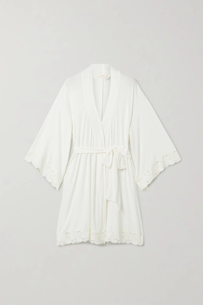Eberjey Naya Mademoiselle Lace-trimmed Stretch-modal Robe In White