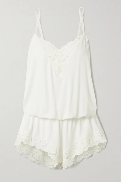 Eberjey Naya Lace-trimmed Stretch-modal Playsuit In Ivory