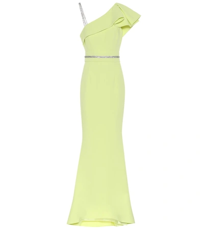 Safiyaa Mercedes Belted Ruffled Crystal-embellished Stretch-cady Gown In Green