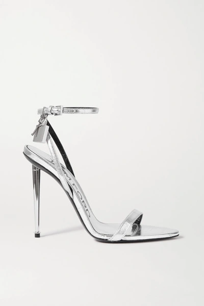 Tom Ford Padlock Embellished Metallic Eel Sandals In Silver