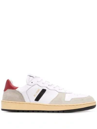Re/done 80s Basketball Perforated Leather And Suede Sneakers In White/beige