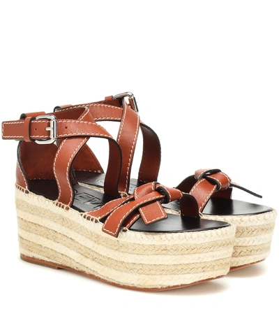 Loewe Gate Topstitched Leather Espadrille Platform Sandals In Brown