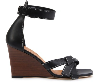 Loewe Gate Topstitched Leather Wedge Sandals In Black | ModeSens