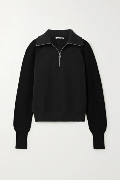 Helmut Lang Paneled Cotton-jersey And Ribbed-knit Sweatshirt In Black