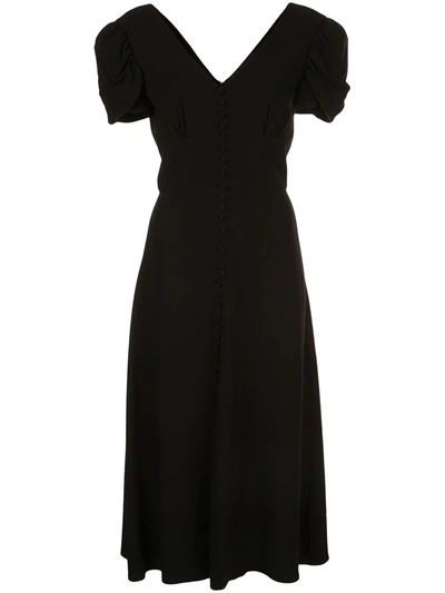 Saloni Margo Puff-sleeve A-line Midi Dress In Black