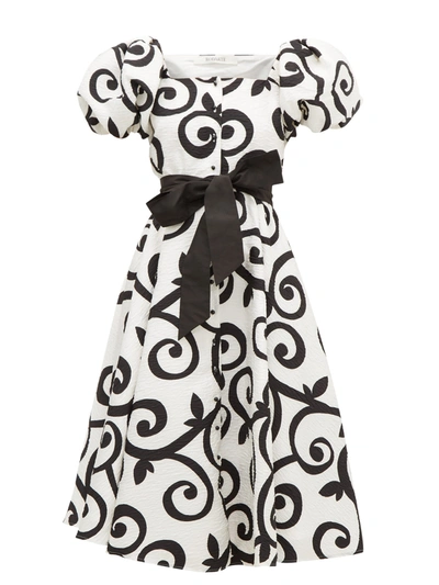 Rodarte Off-the-shoulder Printed Cloqué Midi Dress In Black/ White