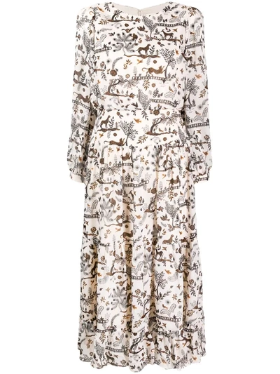 Saloni Isabel Printed Silk-georgette Midi Dress In Beige