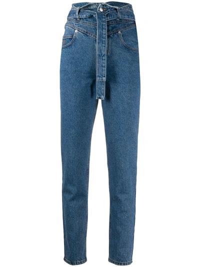 Attico Belted High-rise Straight-leg Jeans In Blue