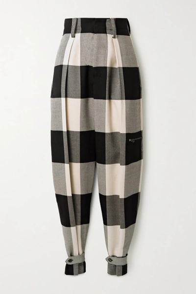 Tre By Natalie Ratabesi Checked Wool Tapered Trousers In Ivory Black
