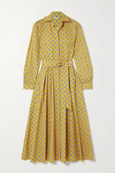 Max Mara Rey Belted Printed Cotton Midi Shirt Dress In Yellow